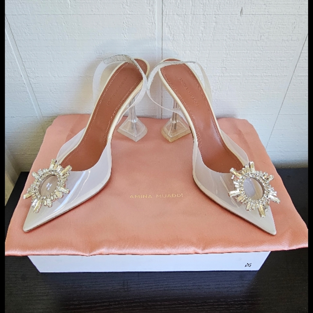 Amina MuaddiBegum 90mm 'Glass' Slingback Pumps size 38 almond pvc